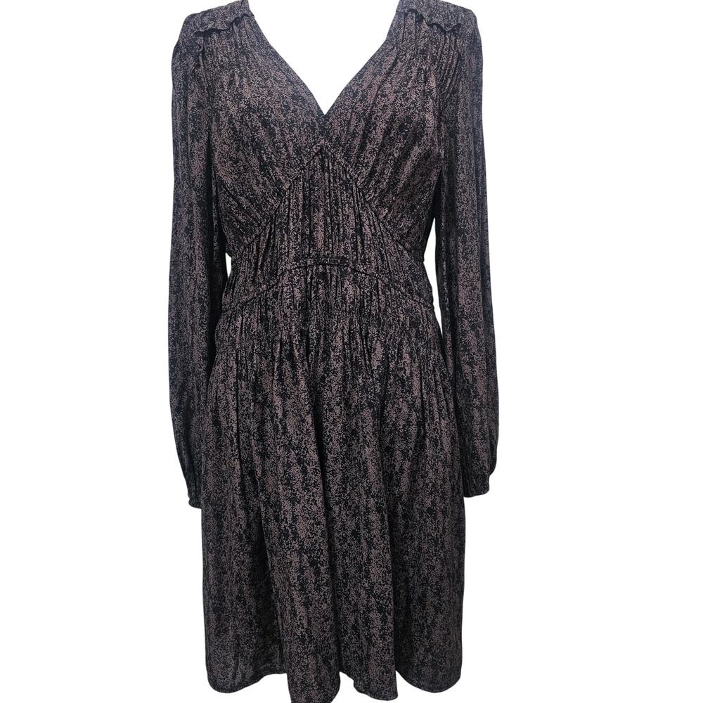 Universal Thread Floral Mini Dress Women's Large Brown Boho Long Sleeve V Neck